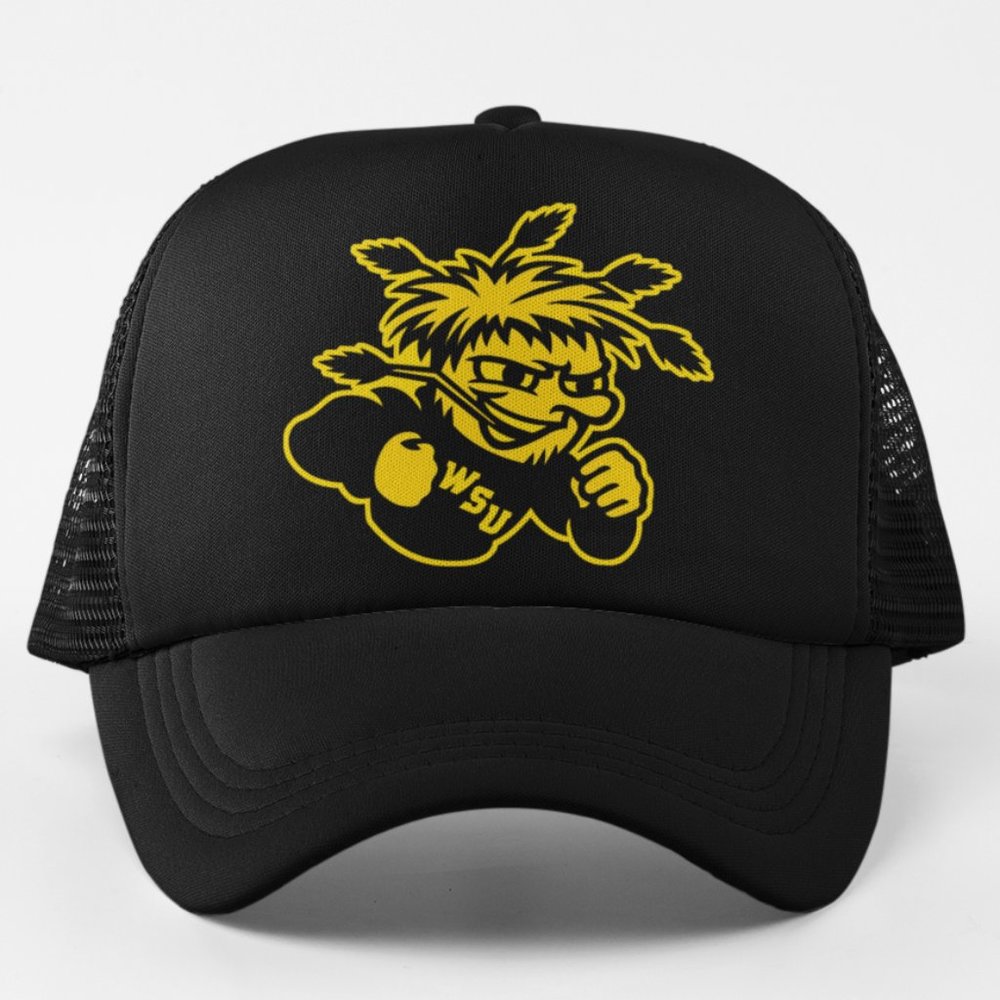 NEW Wichita State Shockers Mascot Logo Foam Trucker Mesh Snapback Hat BLACK